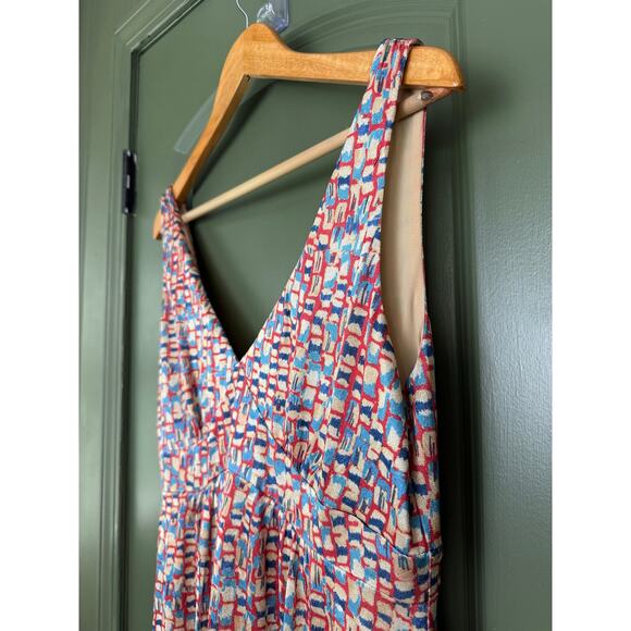 NWT Tuckernuck Mosaic Natasha Maxi Sleeveless Shimmer Vneck Dress Red Blue Large - Picture 4 of 11